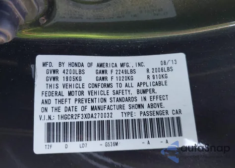 2013 Honda Accord Lx from USA, damaged, VIN 1HGCR2F3XDA270032